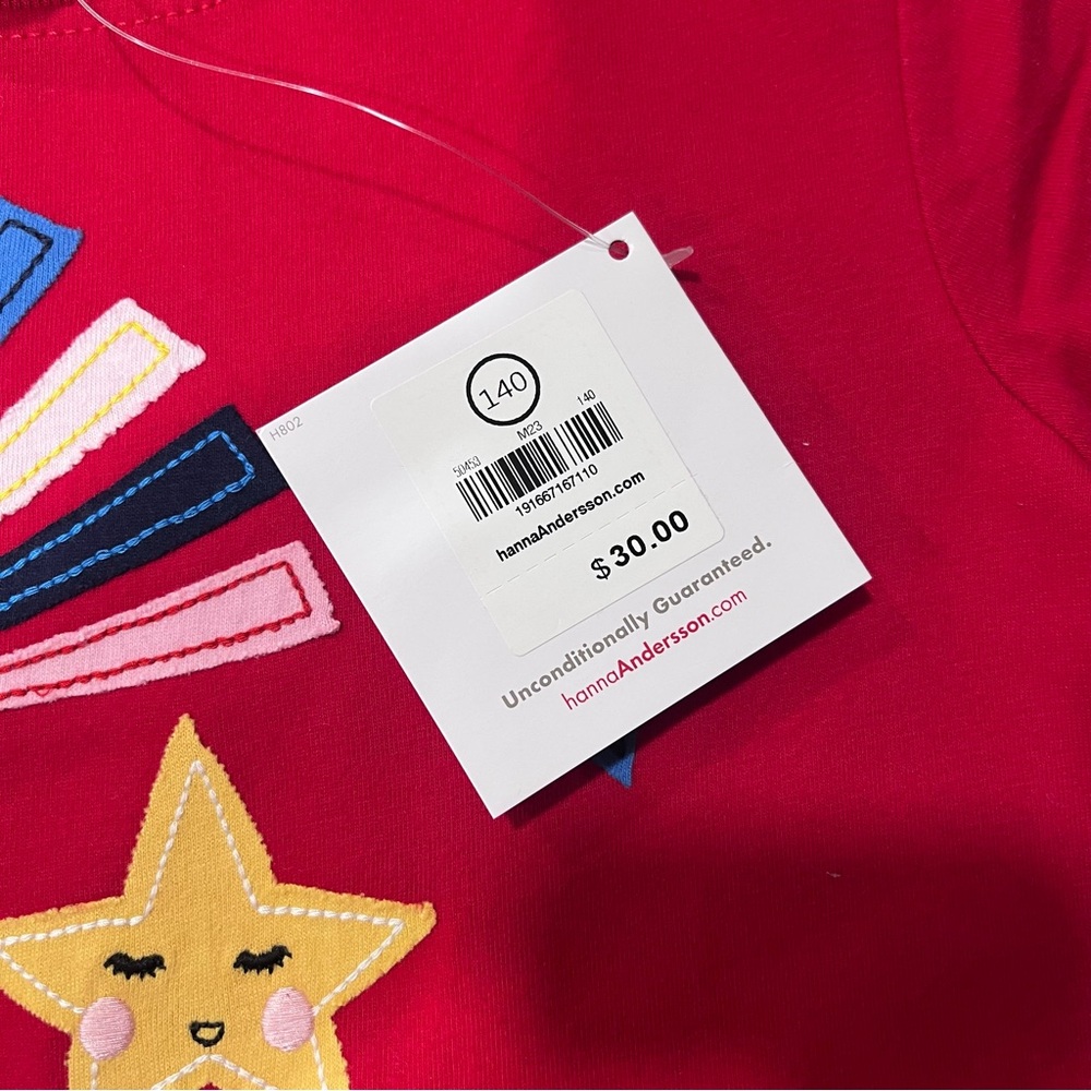 Hanna Andersson Girls Star Appliqué Tee NWT Size 140 (10Y) • Red Cotton T-Shirt - Picture 3 of 3